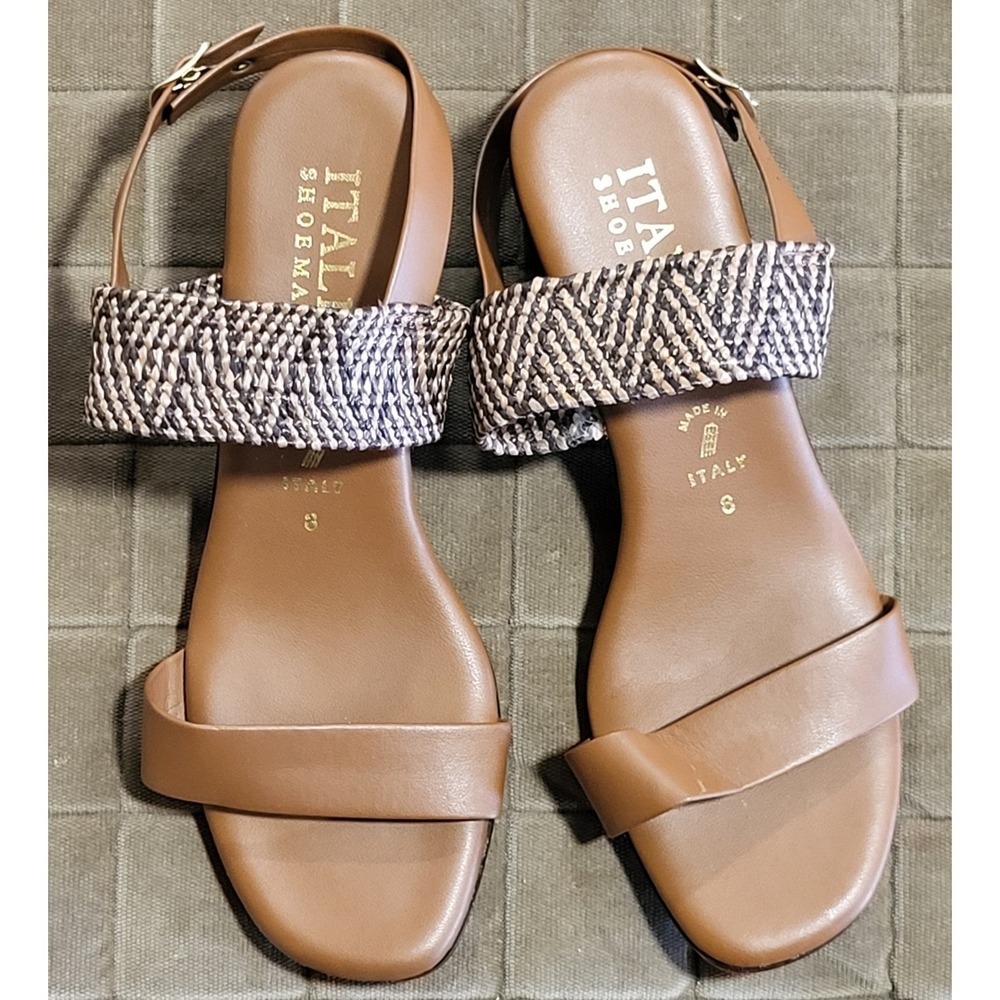 Italian Shoe Makers Women's US 8M Made In Italy Brown Double Strap Sandals